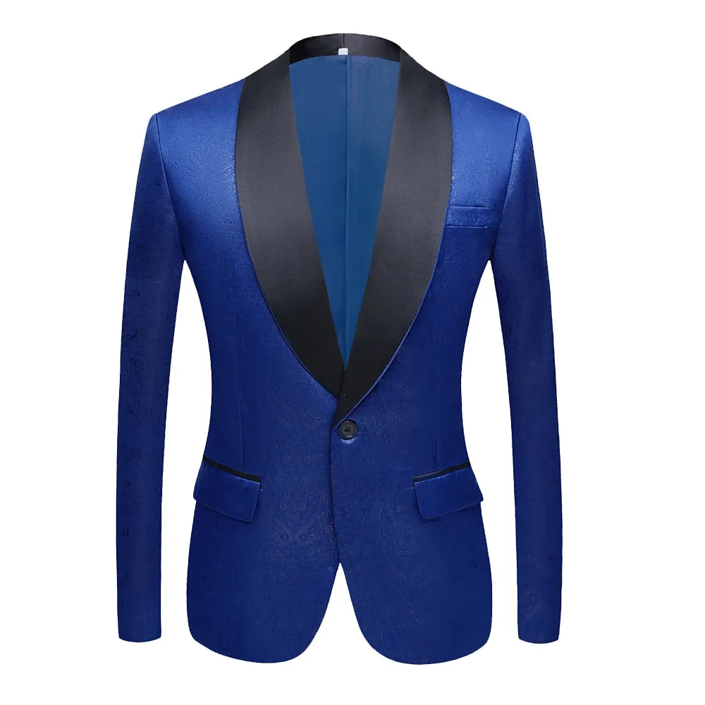 CGSUITS Men's Fashion Luxury Style Jacquard Green & Black Tuxedo Blazer Suit Jacket