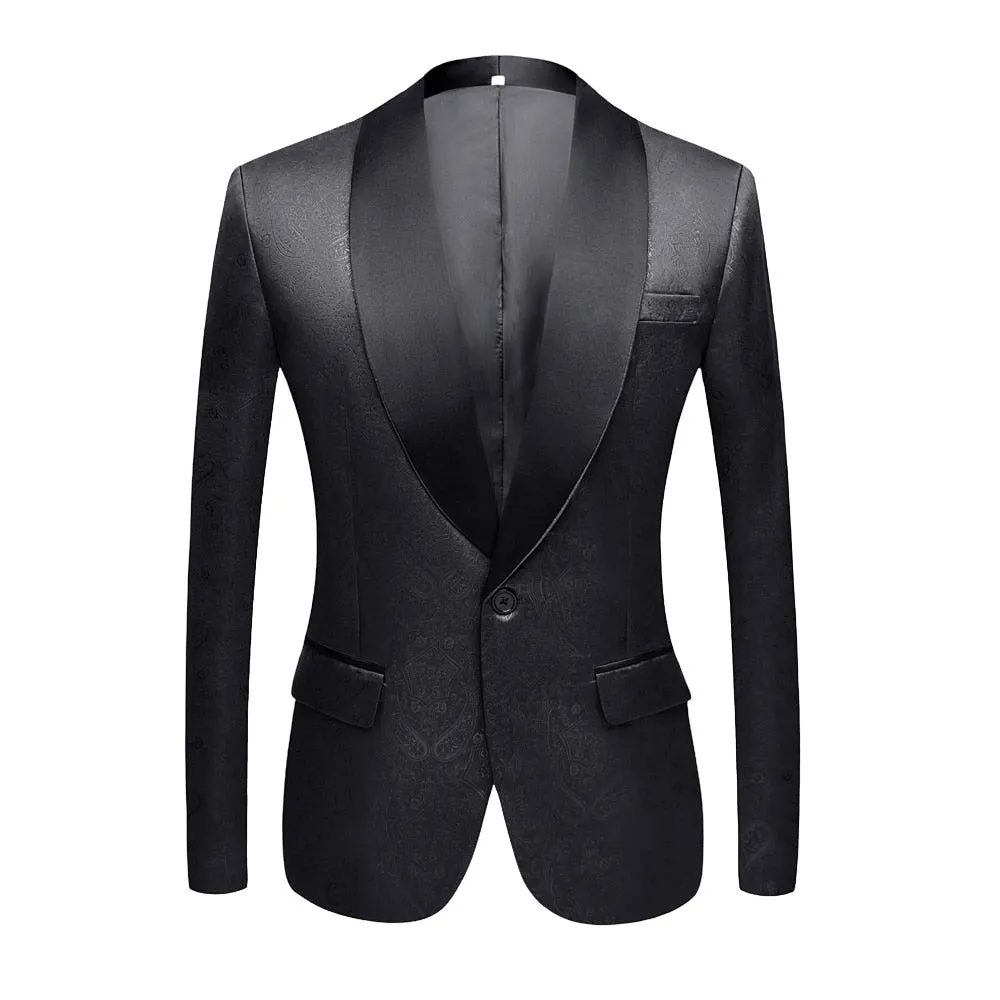 CGSUITS Men's Fashion Luxury Style Jacquard Green & Black Tuxedo Blazer Suit Jacket