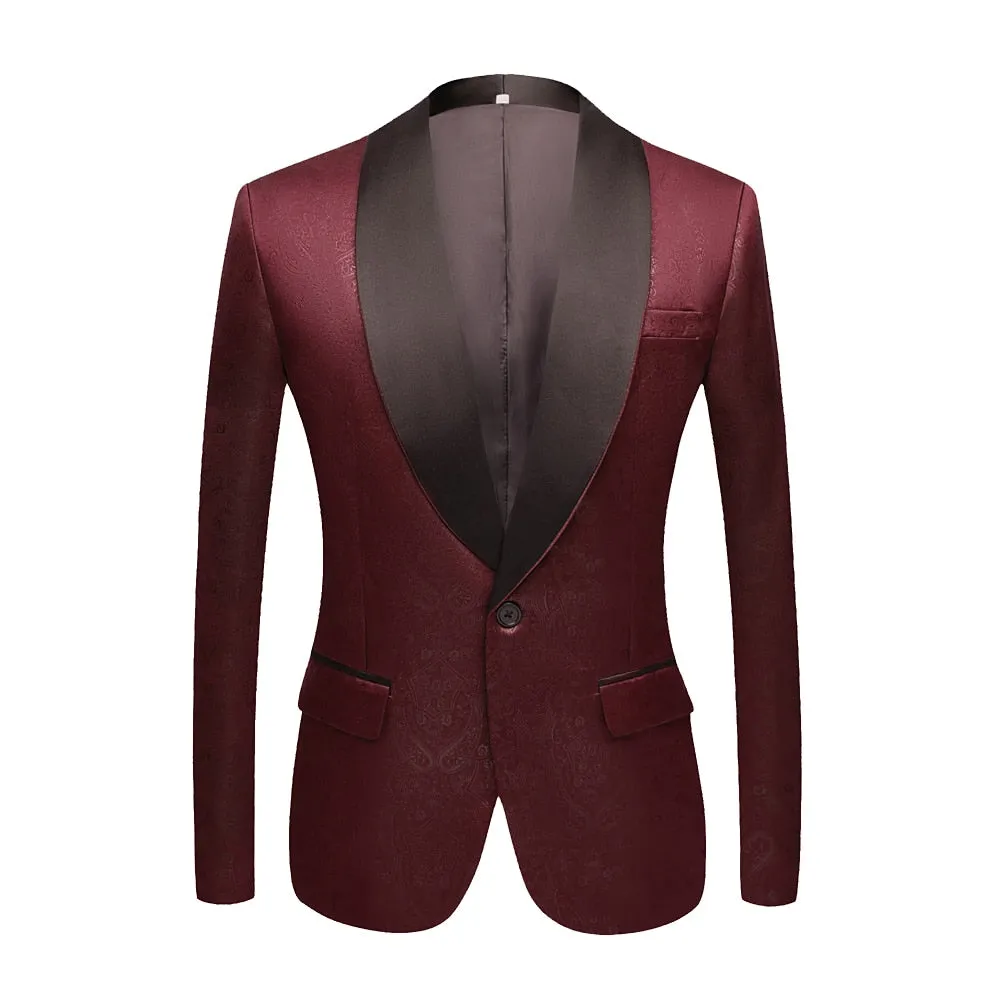 CGSUITS Men's Fashion Luxury Style Jacquard Green & Black Tuxedo Blazer Suit Jacket