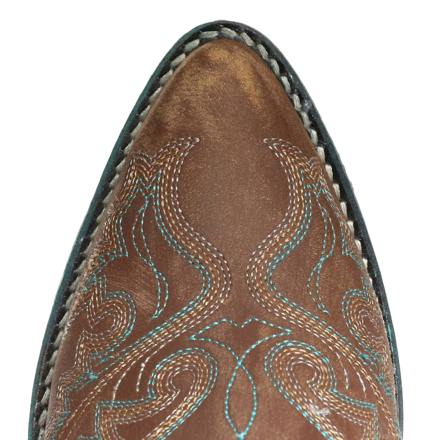 Circle G by Corral Ladies Cognac Brown & Turquoise Embroidery Booties Q0099