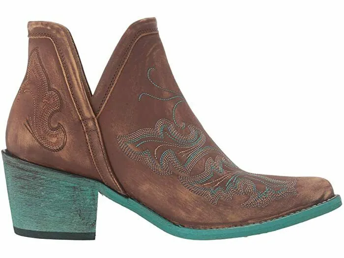 Circle G by Corral Ladies Cognac Brown & Turquoise Embroidery Booties Q0099