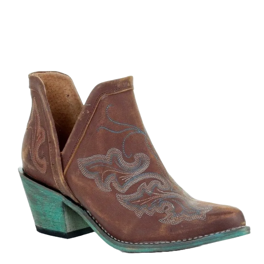 Circle G by Corral Ladies Cognac Brown & Turquoise Embroidery Booties Q0099
