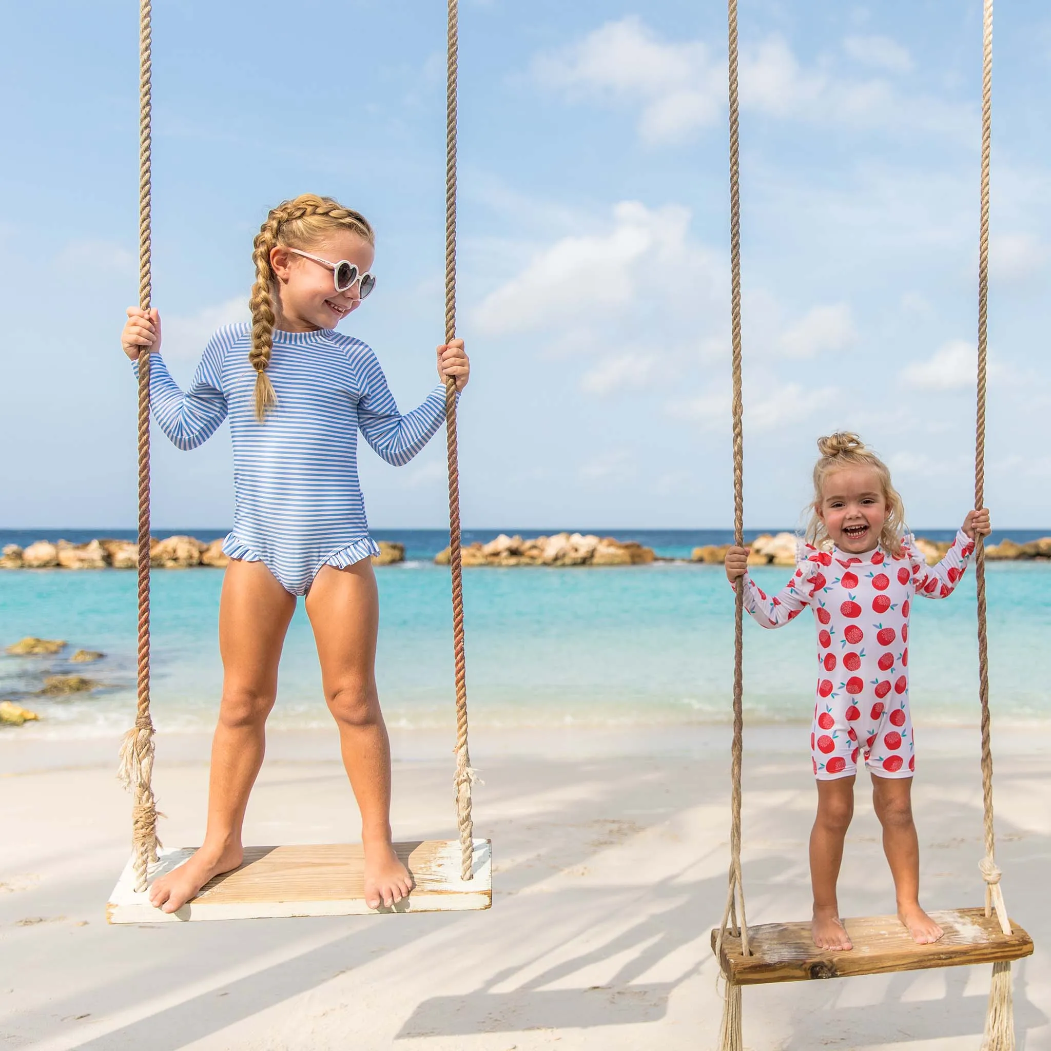 Cornflower Stripe Sustainable LS Surf Suit