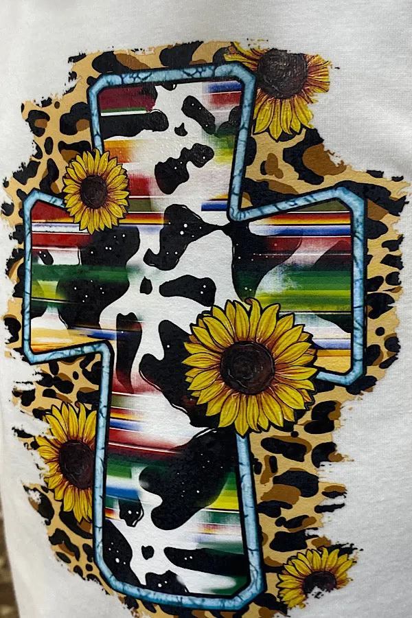 Cross w/sunflowers top & animal print bottoms 2pc set DLH0913-12