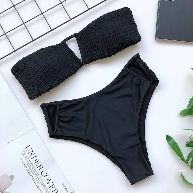 Cutout Thong Bottom Smocked Tube Bikinis