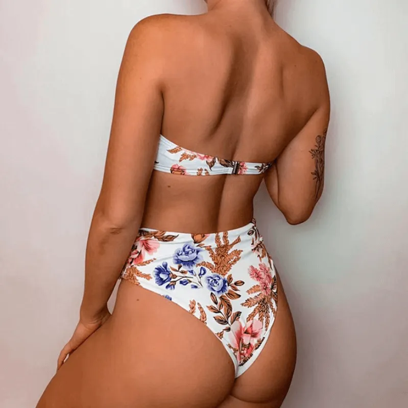 Cutout Thong Bottom Smocked Tube Bikinis