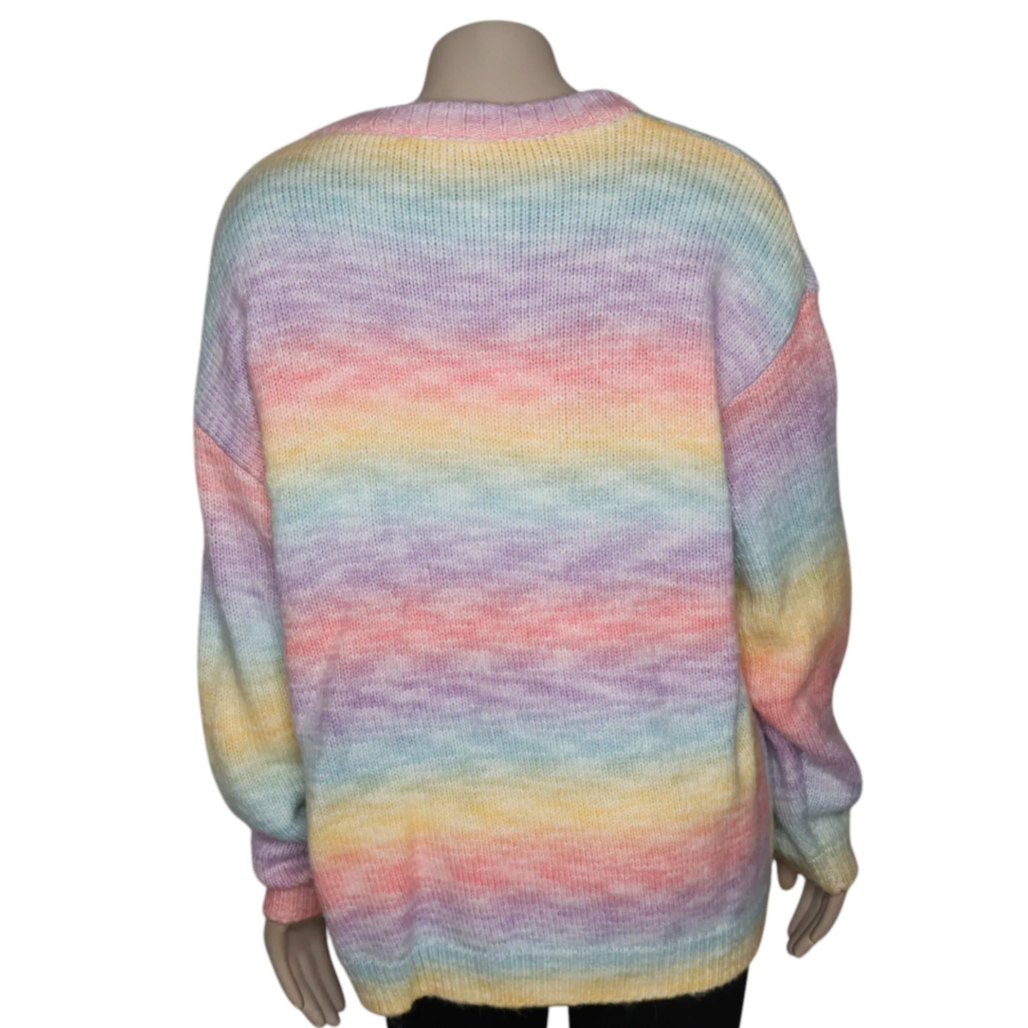 Frankies Bikinis Womens M/L Rainbow Striped Knit Sweater