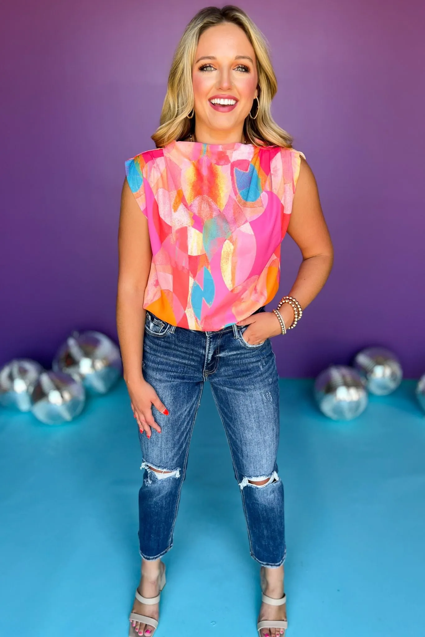 Fuchsia Multi Print High Neck Sleeveless Top *FINAL SALE*