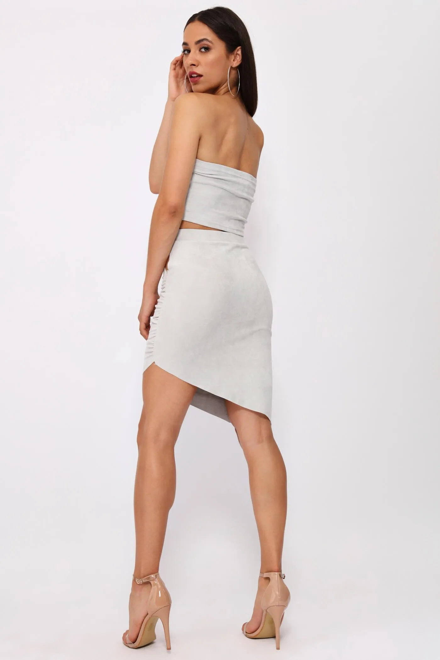 Grey Asymmetric Hem Skirt