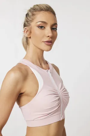 HeyCloud Pleated Zip Front Sports Bra -  Carnation Pink