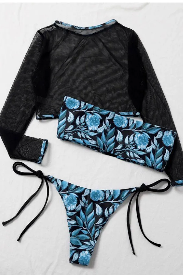 Leaf Print Stylish Beach Three Pieces Bikini