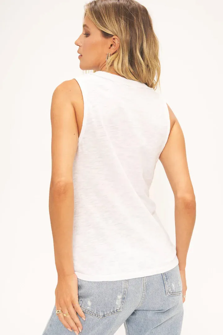 LET ME KNOW RELAXED SLUB V NECK TANK - WHITE
