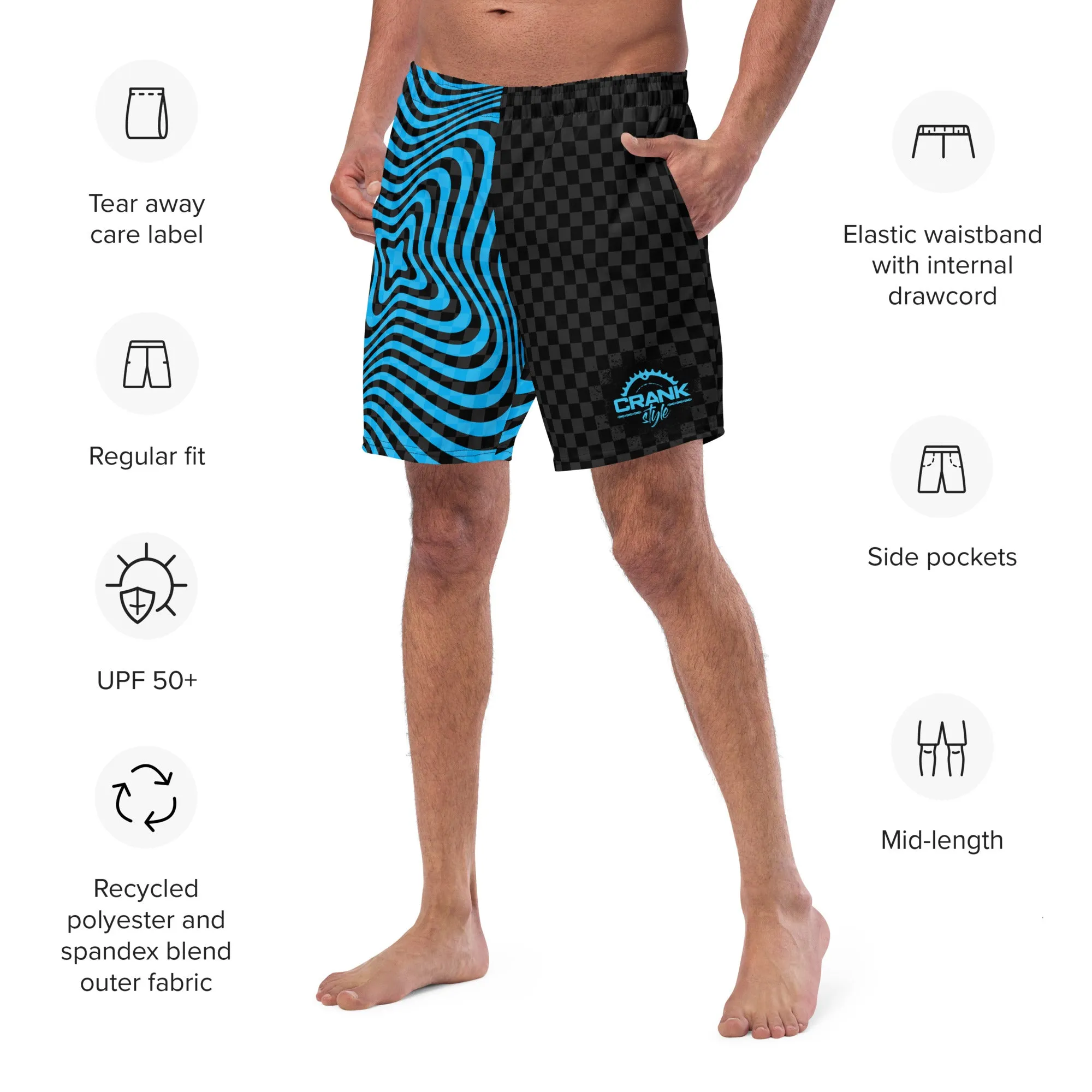 Men's Psychedelic Swirl and Checker Swim Suit