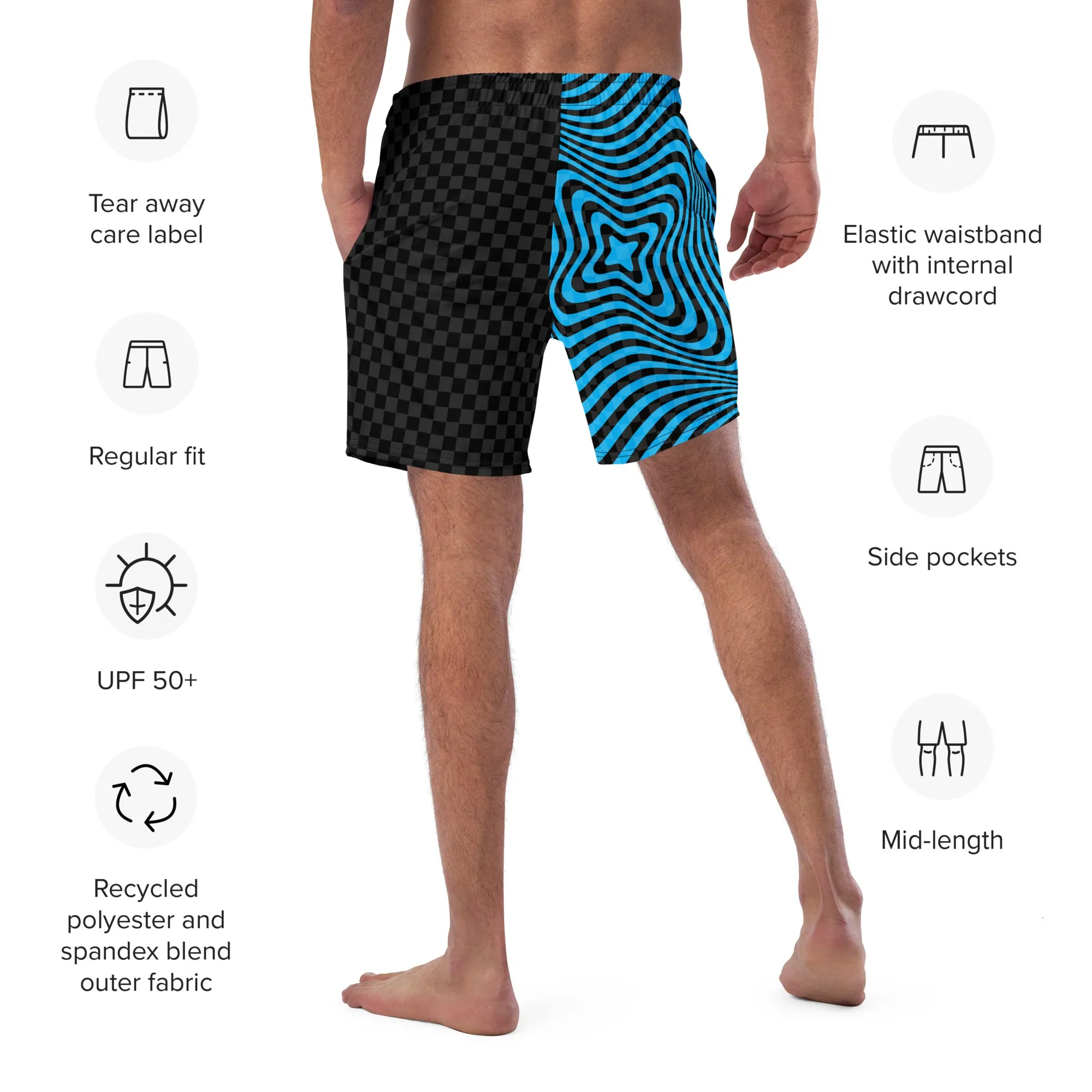 Men's Psychedelic Swirl and Checker Swim Suit