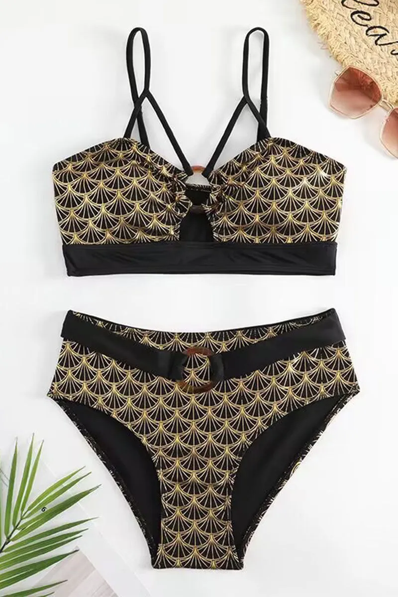 Metallic Scale Print O-ring Design Stylish Bikini