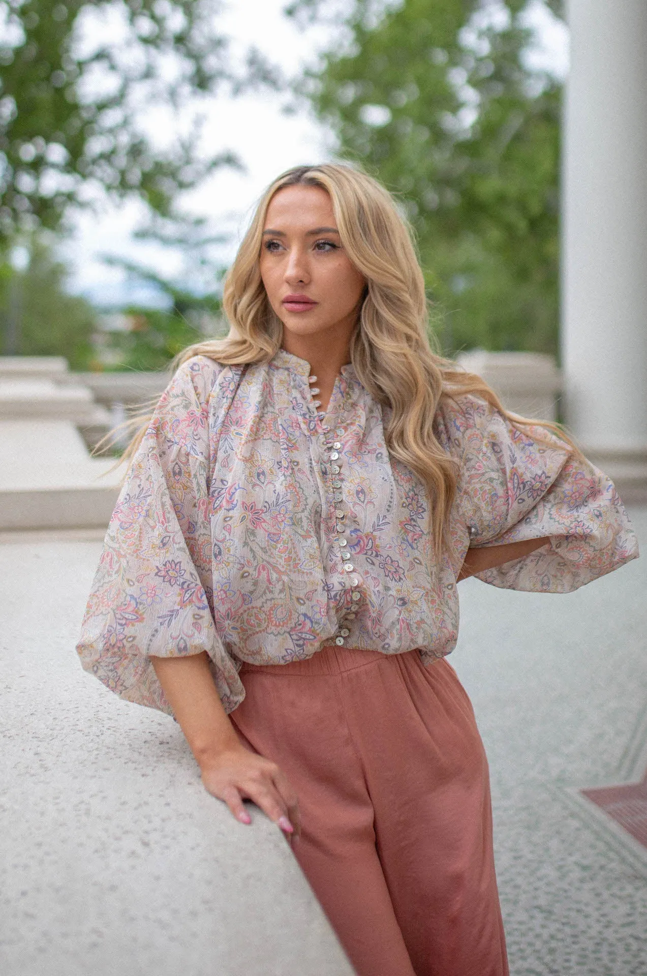 Nora Paisley Button Down Top