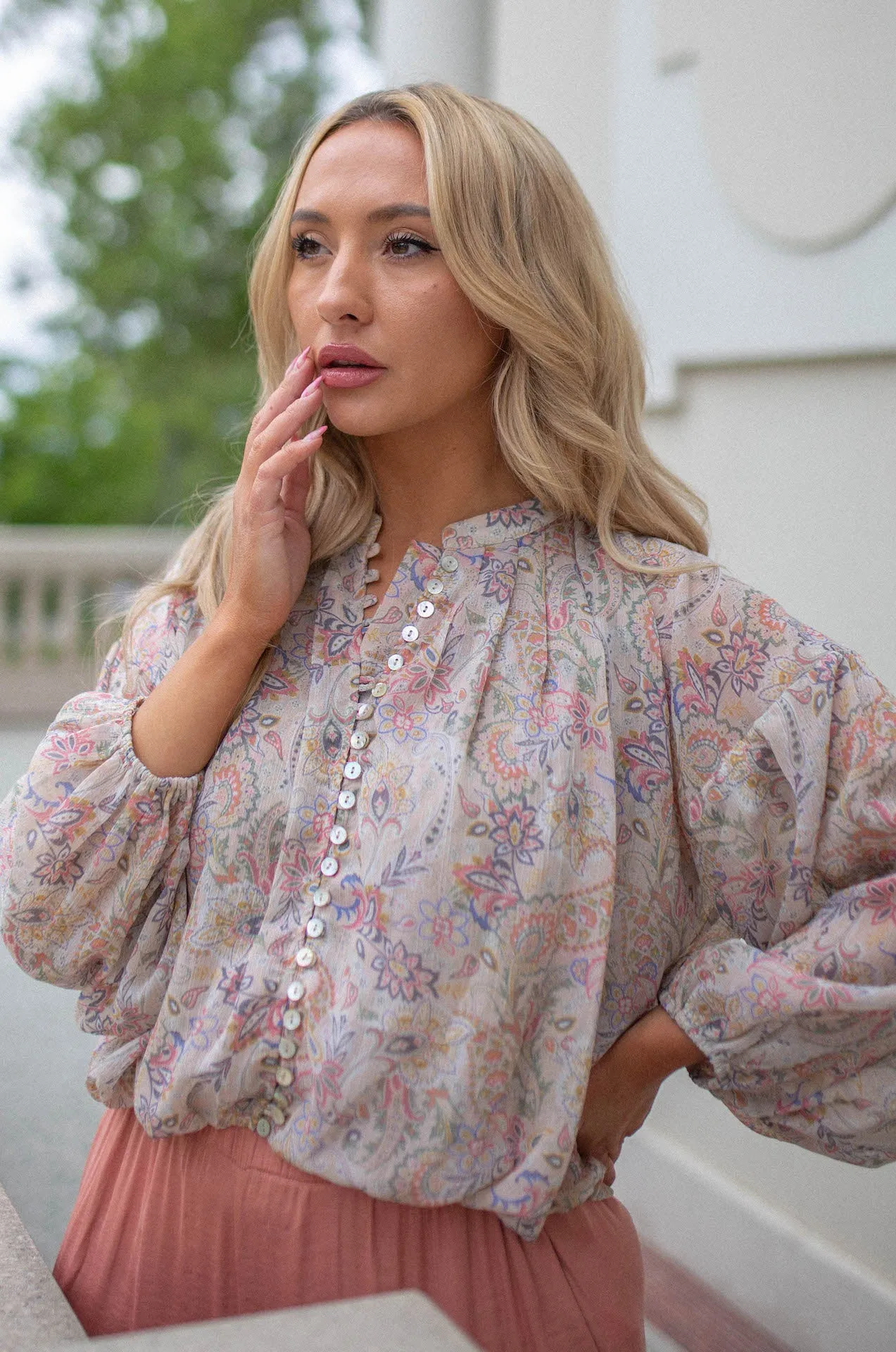 Nora Paisley Button Down Top