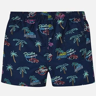 Patterned swim trunks