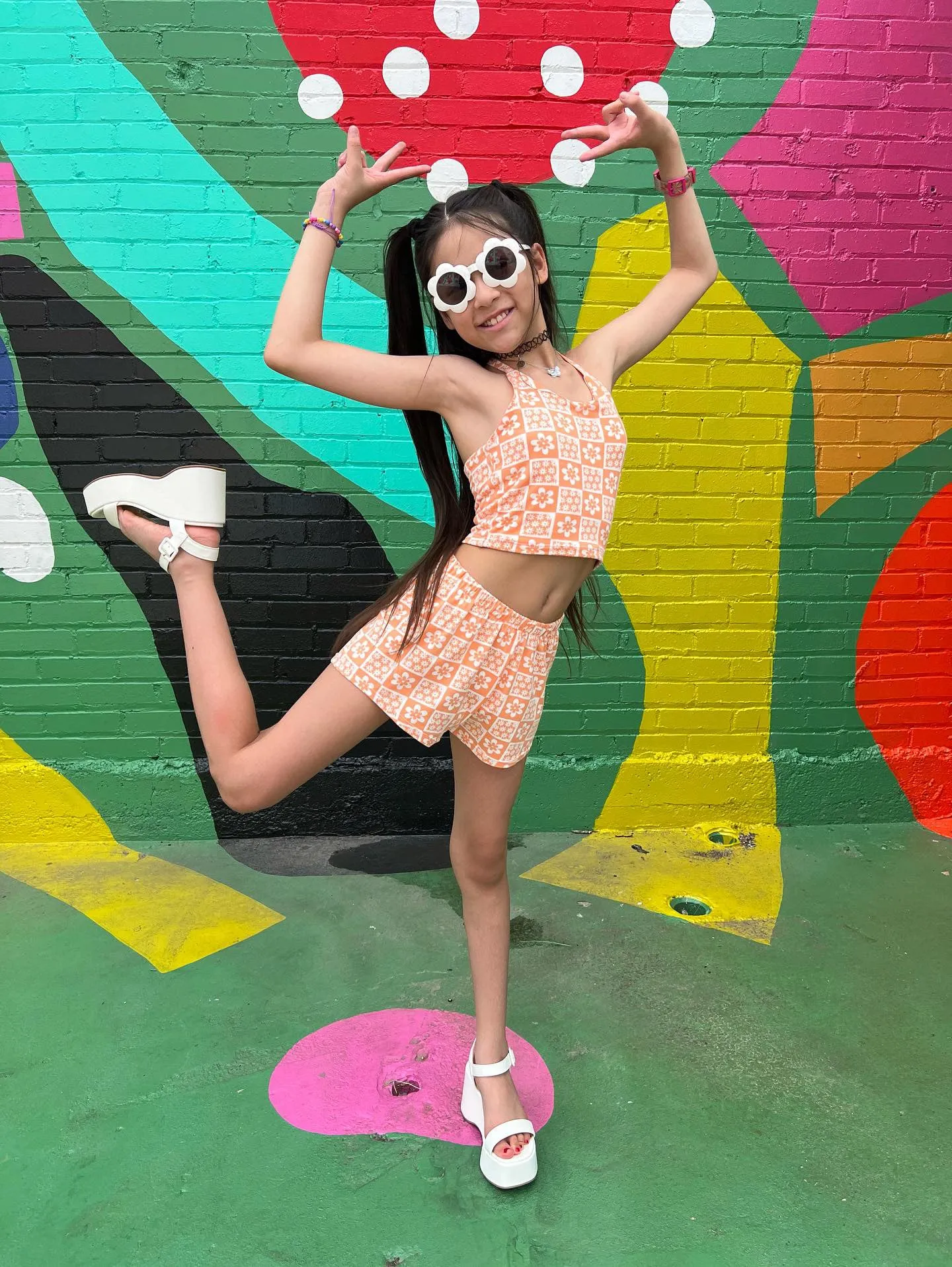 Peach Daisy Girls Halter and Short Set