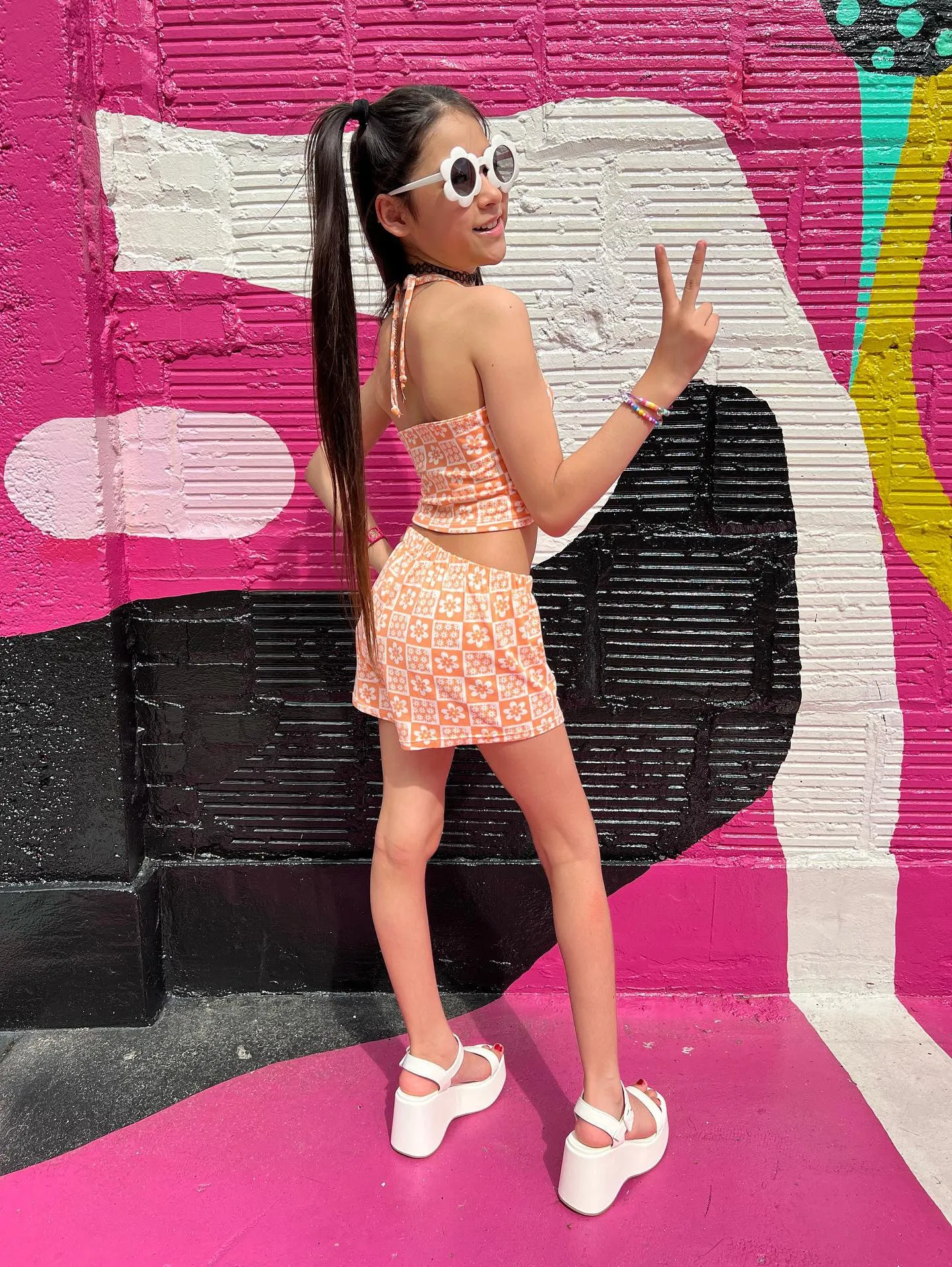 Peach Daisy Girls Halter and Short Set