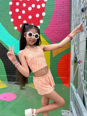 Peach Daisy Girls Halter and Short Set