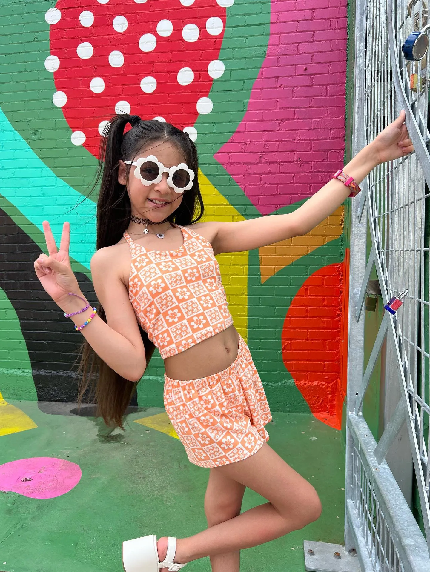 Peach Daisy Girls Halter and Short Set
