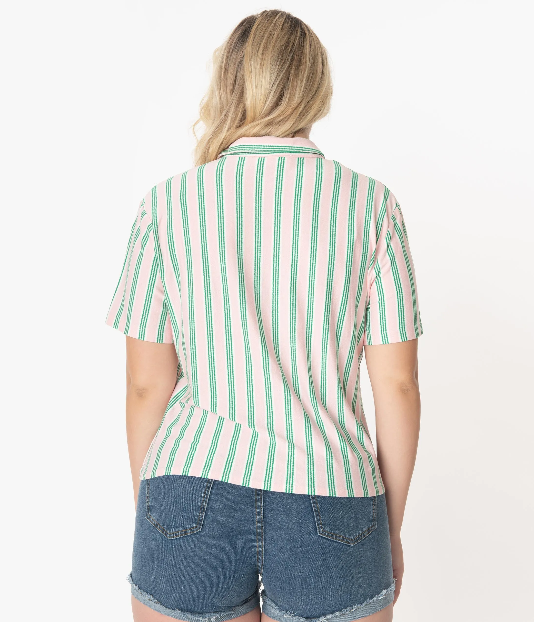Pink & Green Stripe Casual Blouse