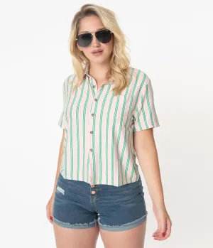 Pink & Green Stripe Casual Blouse