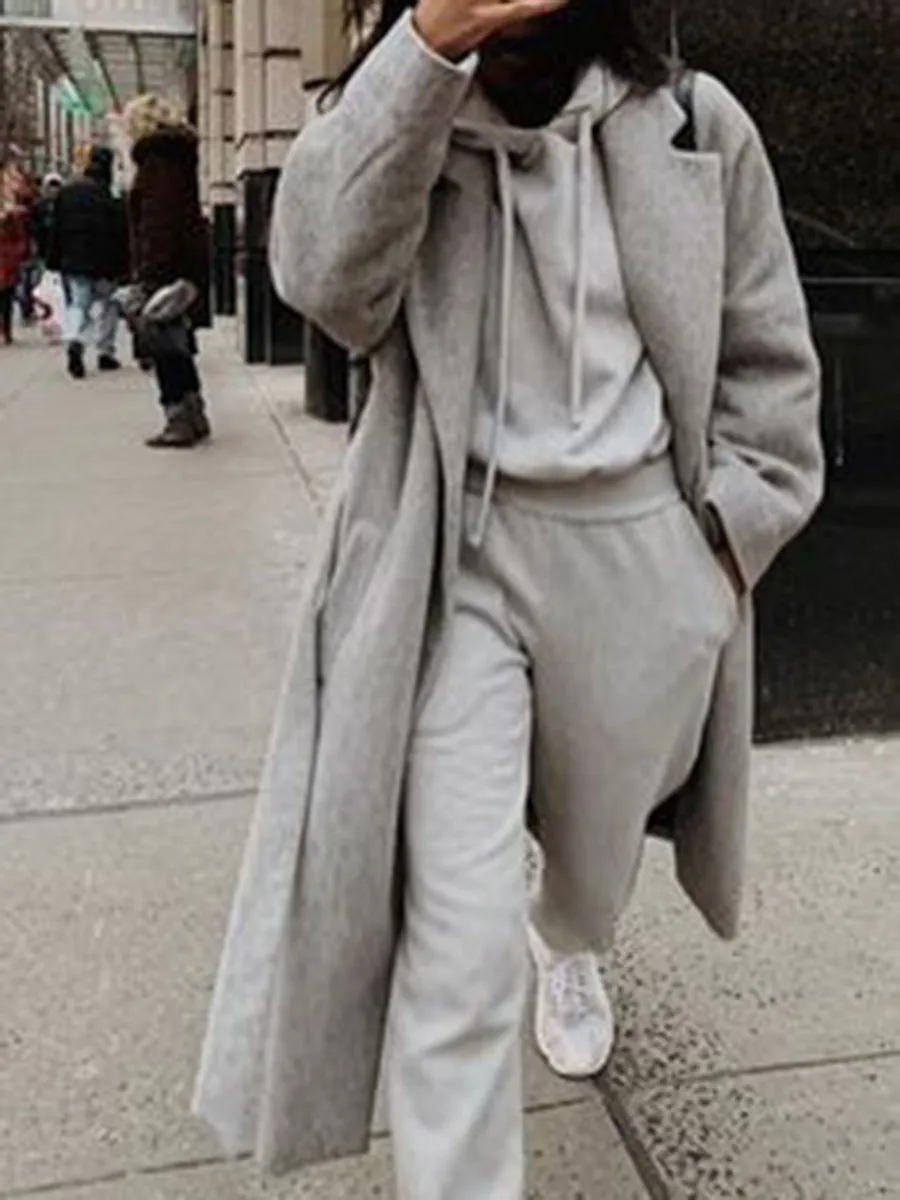 Pure Color Casual Hooded Pocket Suit