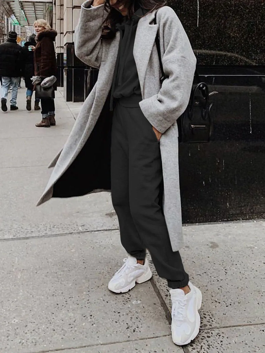Pure Color Casual Hooded Pocket Suit