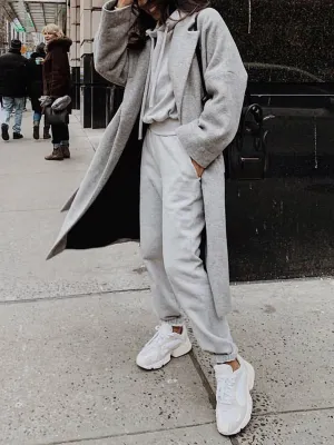 Pure Color Casual Hooded Pocket Suit