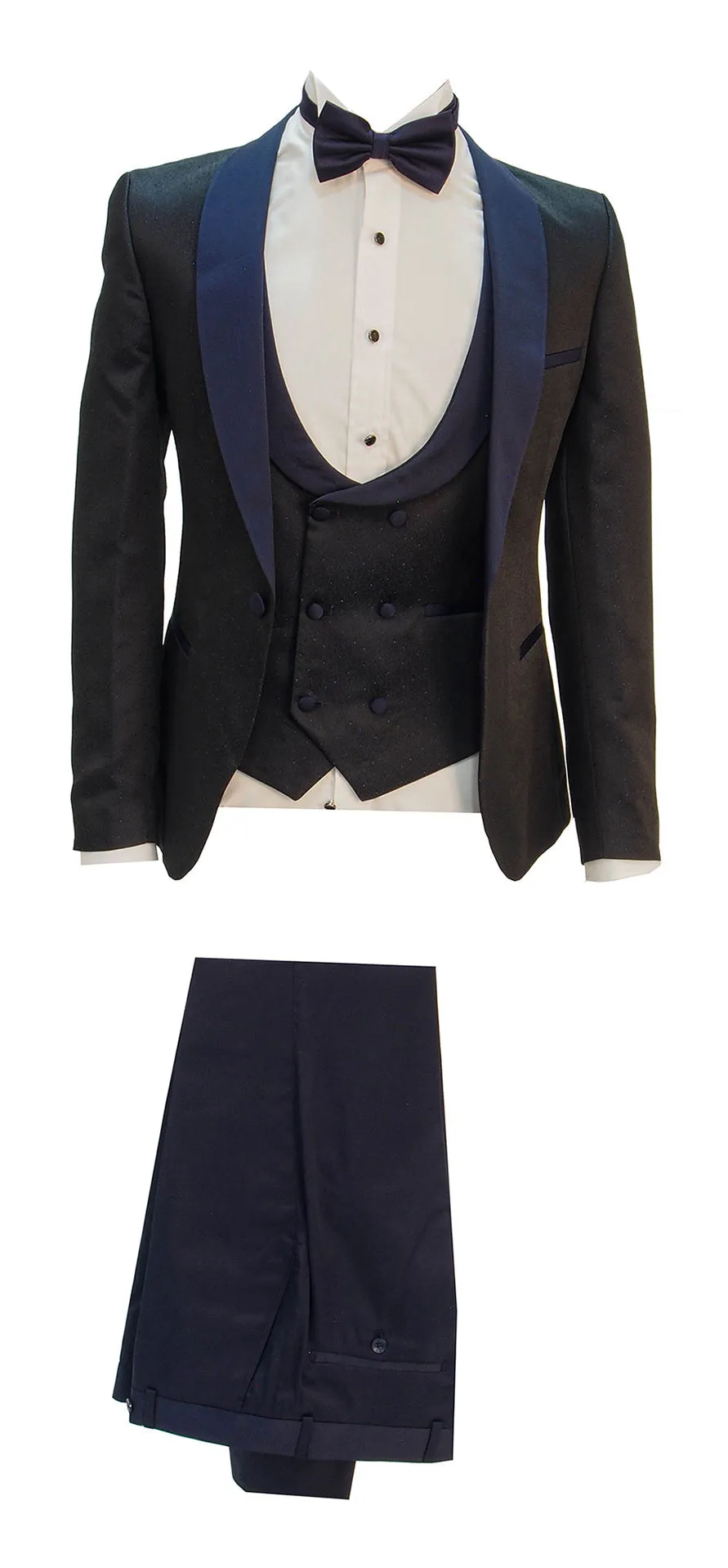 Ramzotti Poly Viscose 3 Piece Tuxedo Black & Navy