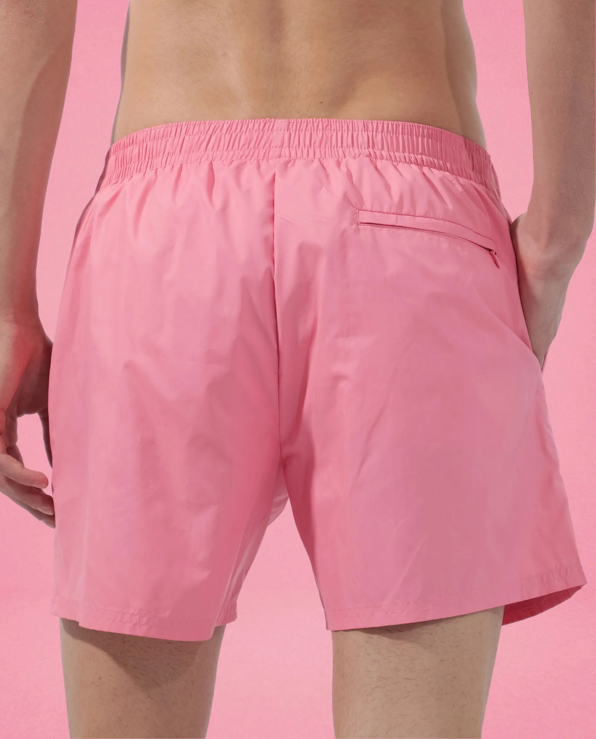 Rare Rabbit Men's Kort Light Pink Polyester Fabric Buckle Fastening Regular Fit Solid Shorts