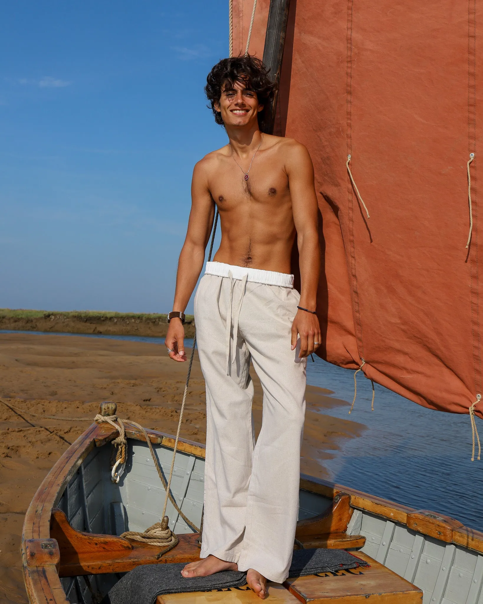 Sand & White Flipin' Linen Trouser