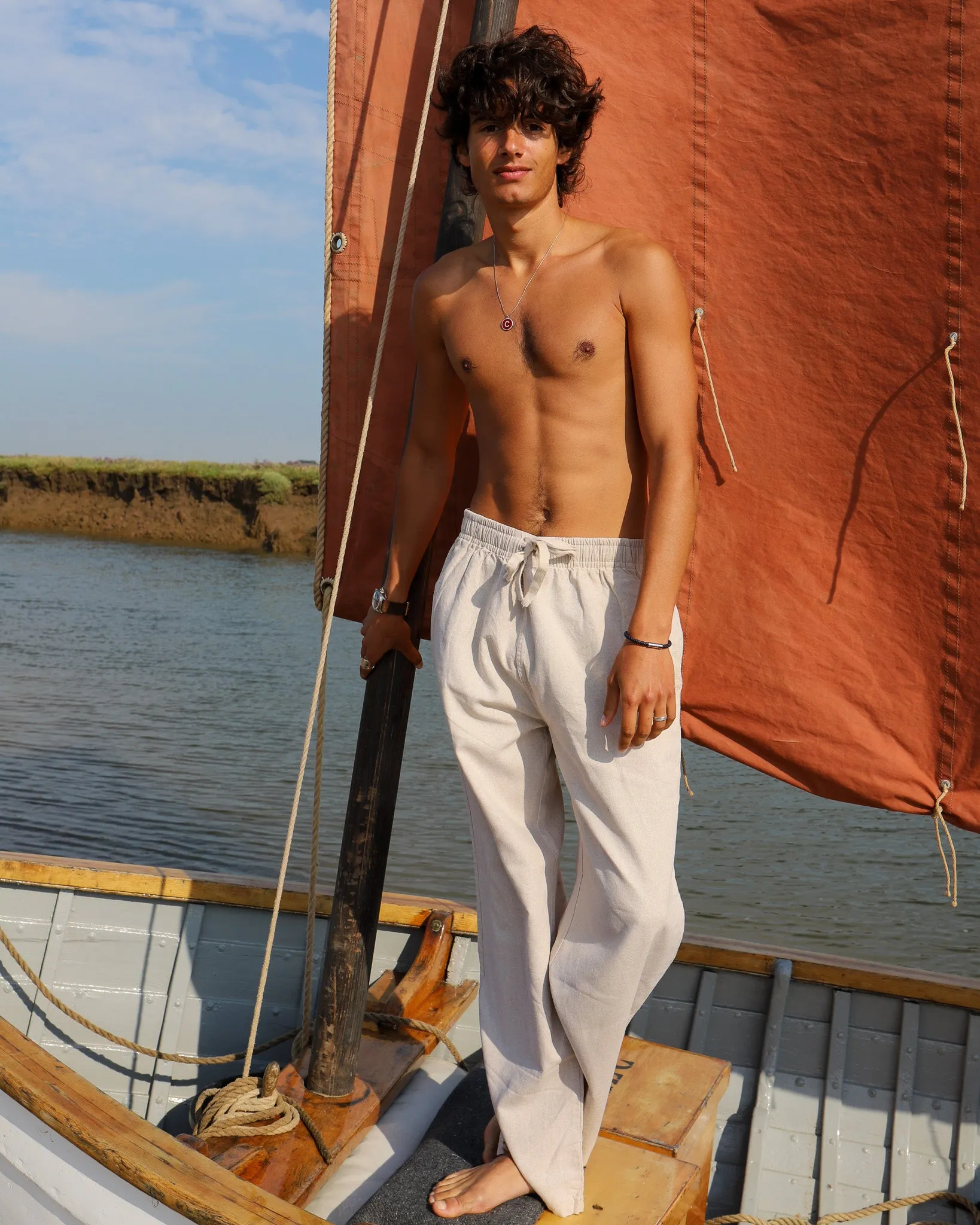 Sand & White Flipin' Linen Trouser