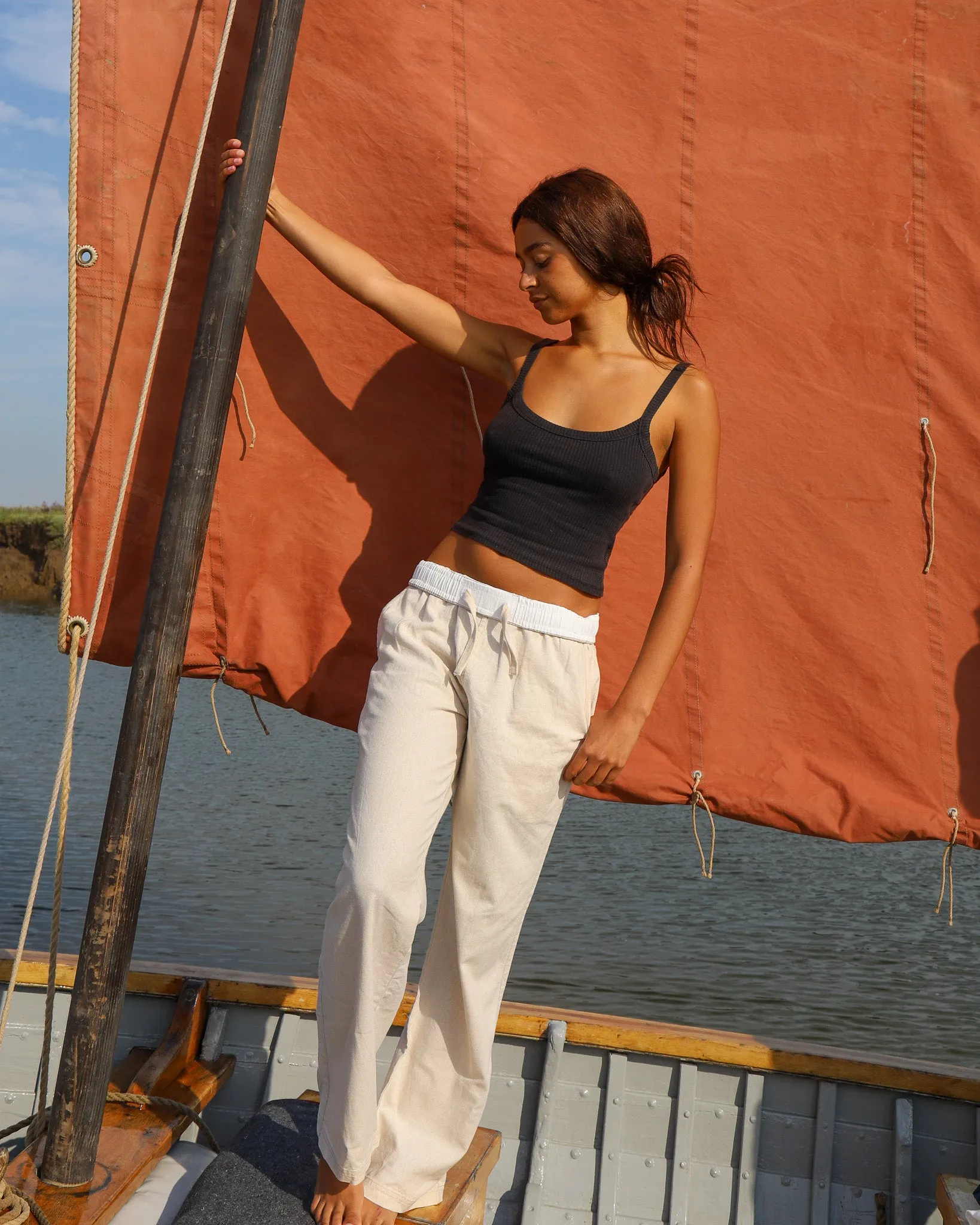 Sand & White Flipin' Linen Trouser