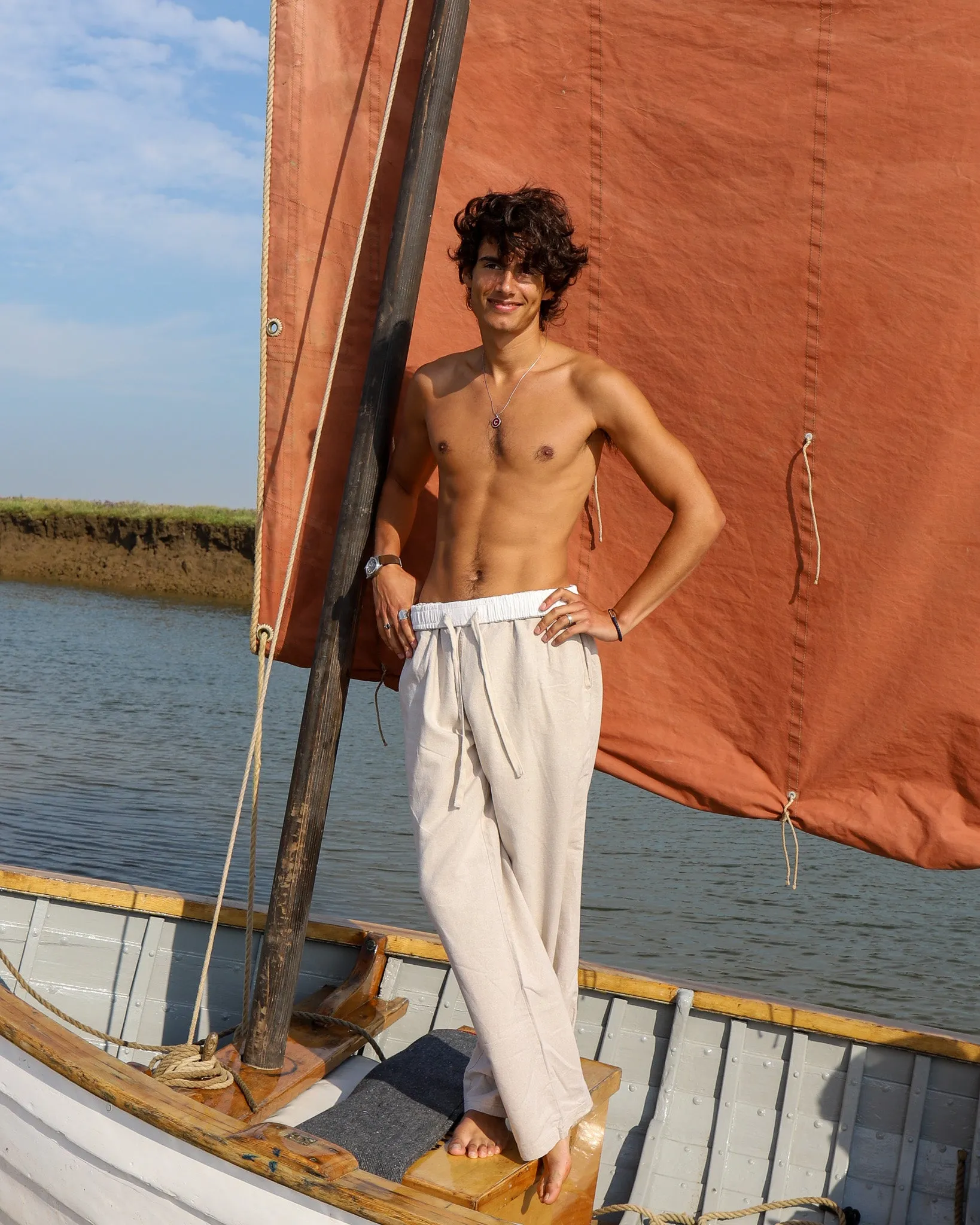 Sand & White Flipin' Linen Trouser