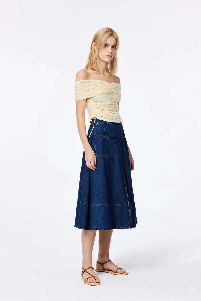 Siobhan Off-Shoulder Ruched Top in Cotton Blend