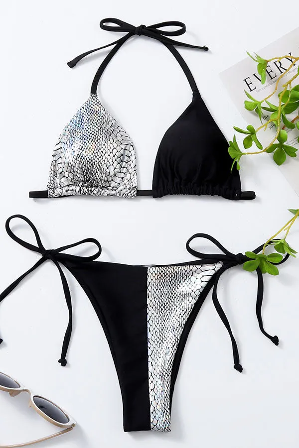 Snake Print Hit Color Stylish Beach Bikini