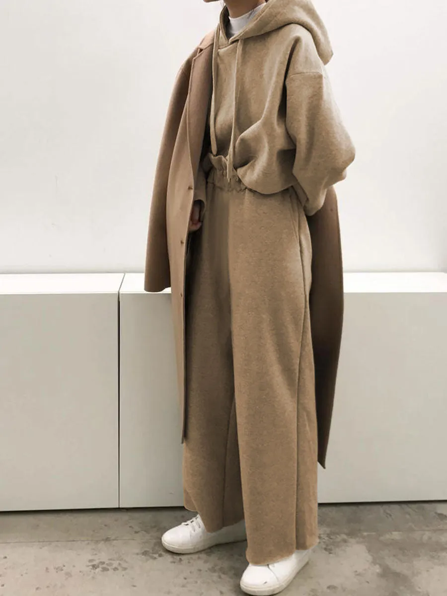 Solid Color Hooded Long Sleeve Suit