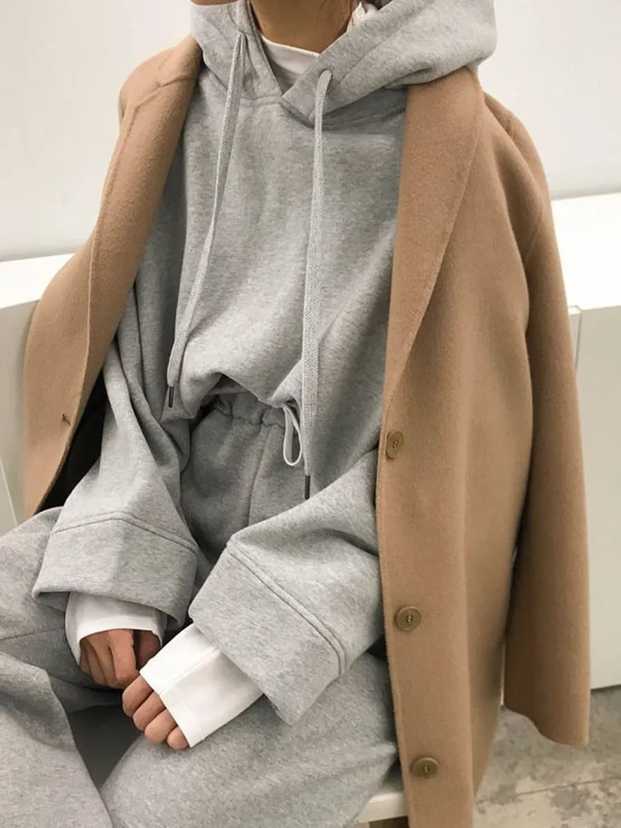 Solid Color Hooded Long Sleeve Suit