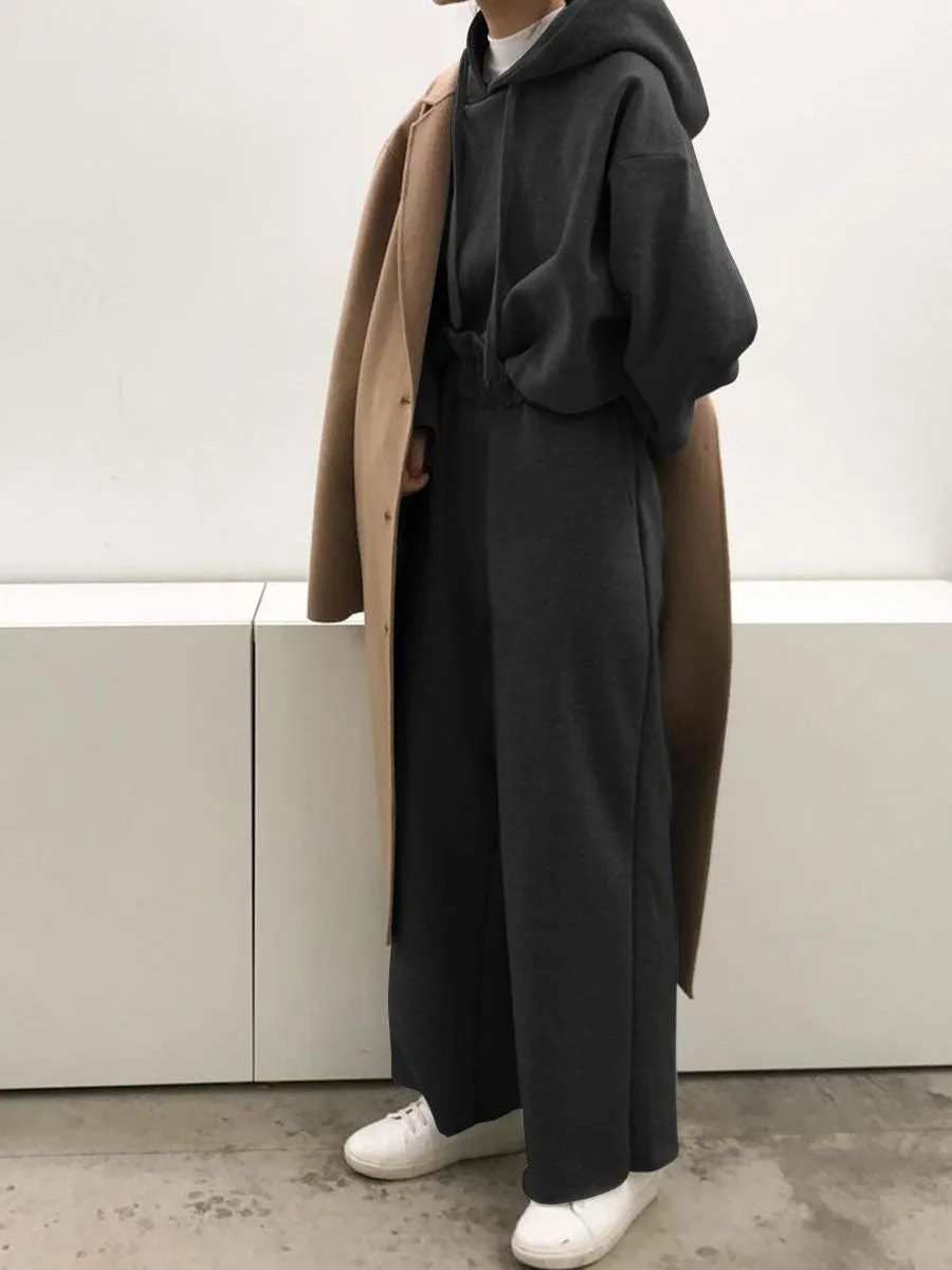 Solid Color Hooded Long Sleeve Suit
