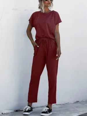 Solid Color Short Sleeve Suit