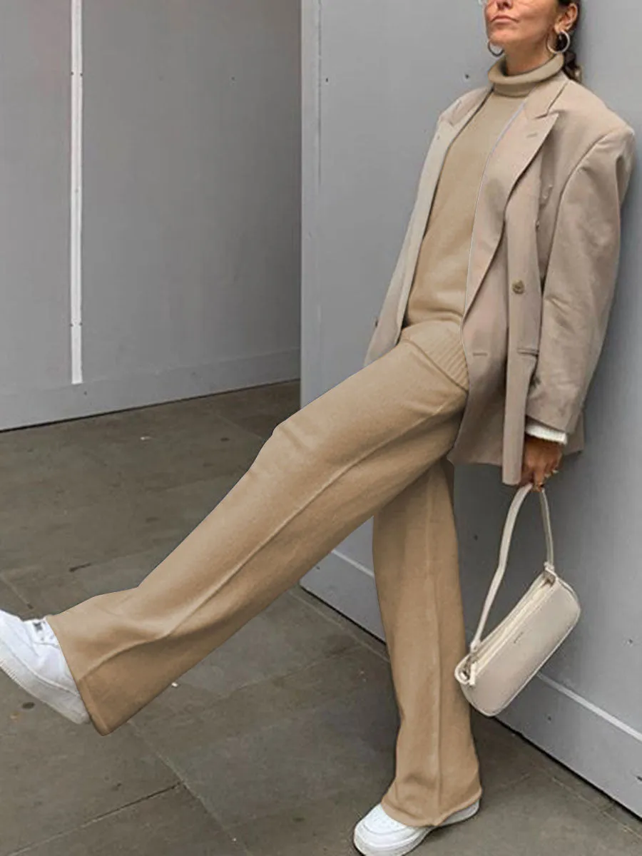 Solid Color Turtleneck Sweater Loose Suit