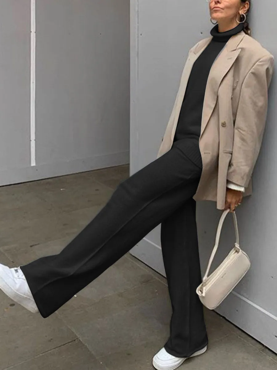 Solid Color Turtleneck Sweater Loose Suit