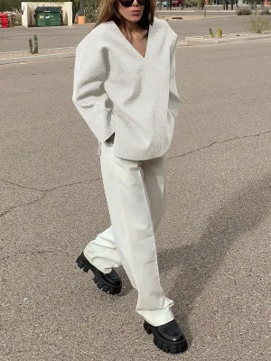 Solid Color V-Neck Long Sleeve Suit