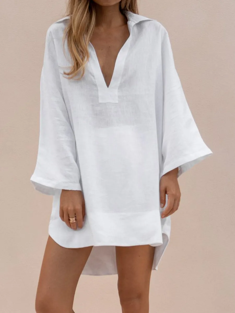 Solid Color V-Neck Loose Suit