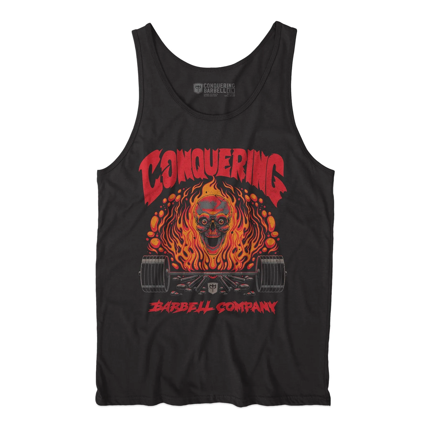 The Flaming Skull - on Black tank top