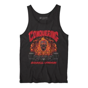 The Flaming Skull - on Black tank top