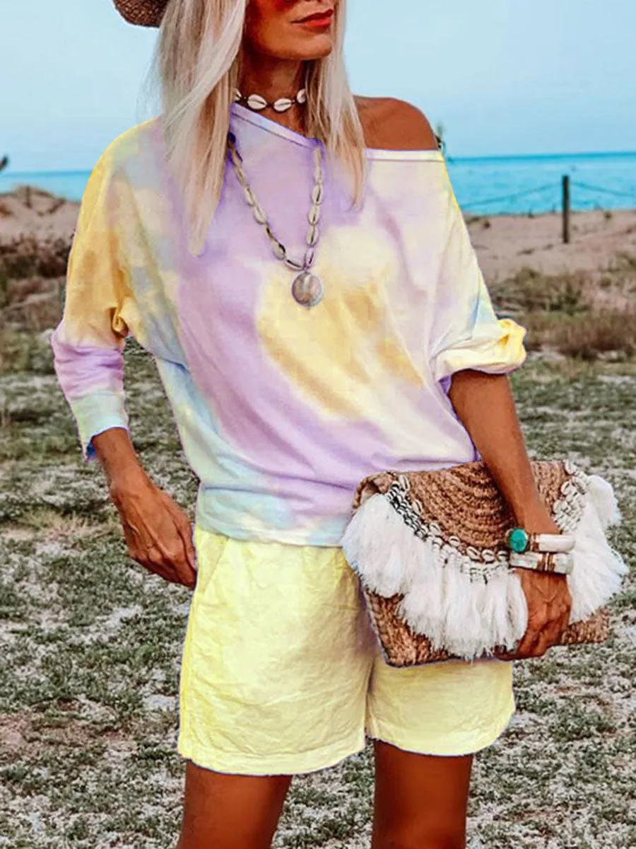 Tie-Dye Casual Shorts Suit
